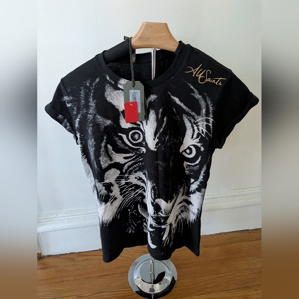 All Saints Women's T-shirt Tiger Print Size 2